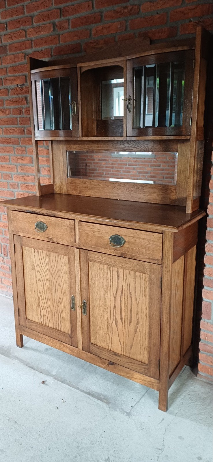 Antiek eiken dressoir met vitrinekast, Ophalen