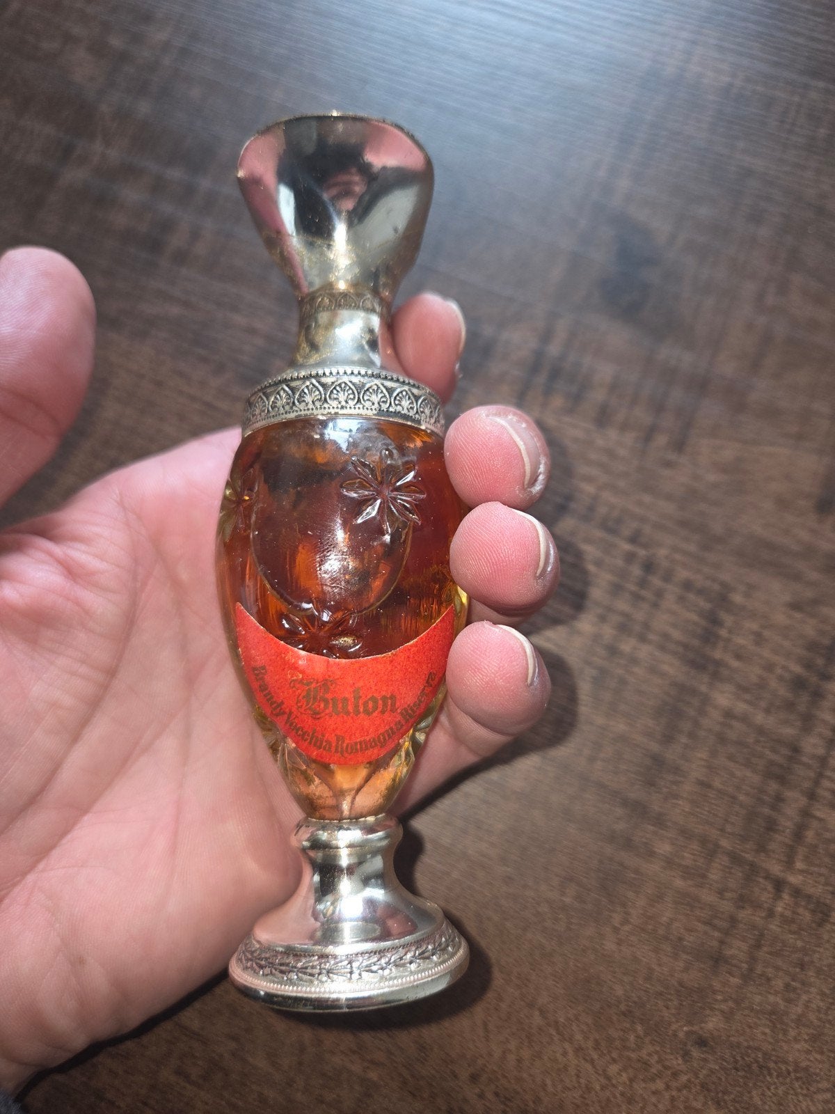 Antieke Buton Distillerie Bologna likeurfles zilver, Ophalen of Verzenden, Zilver