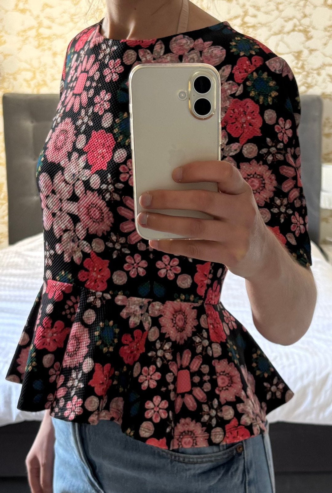 Peplum top met bloemen. Maat S/36, Meerkleurig, Ophalen of Verzenden, Zo goed als nieuw, Korte mouw