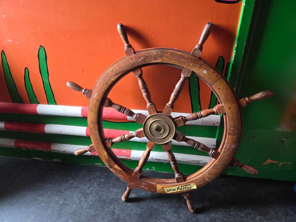Groot houten scheepsroer met 8 spaken, 105 cm, Antiek en Kunst, Ophalen of Verzenden