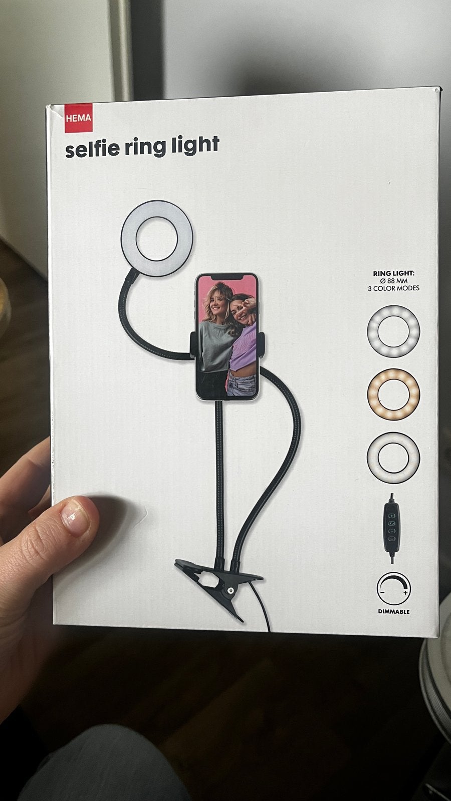 Hema Selfie Ring Light 88mm met telefoonhouder, Overige merken, Belichting, Ophalen of Verzenden, Zo goed als nieuw