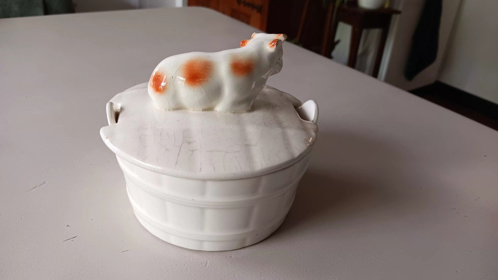Boterschaaltje met deksel met koe., Ophalen of Verzenden