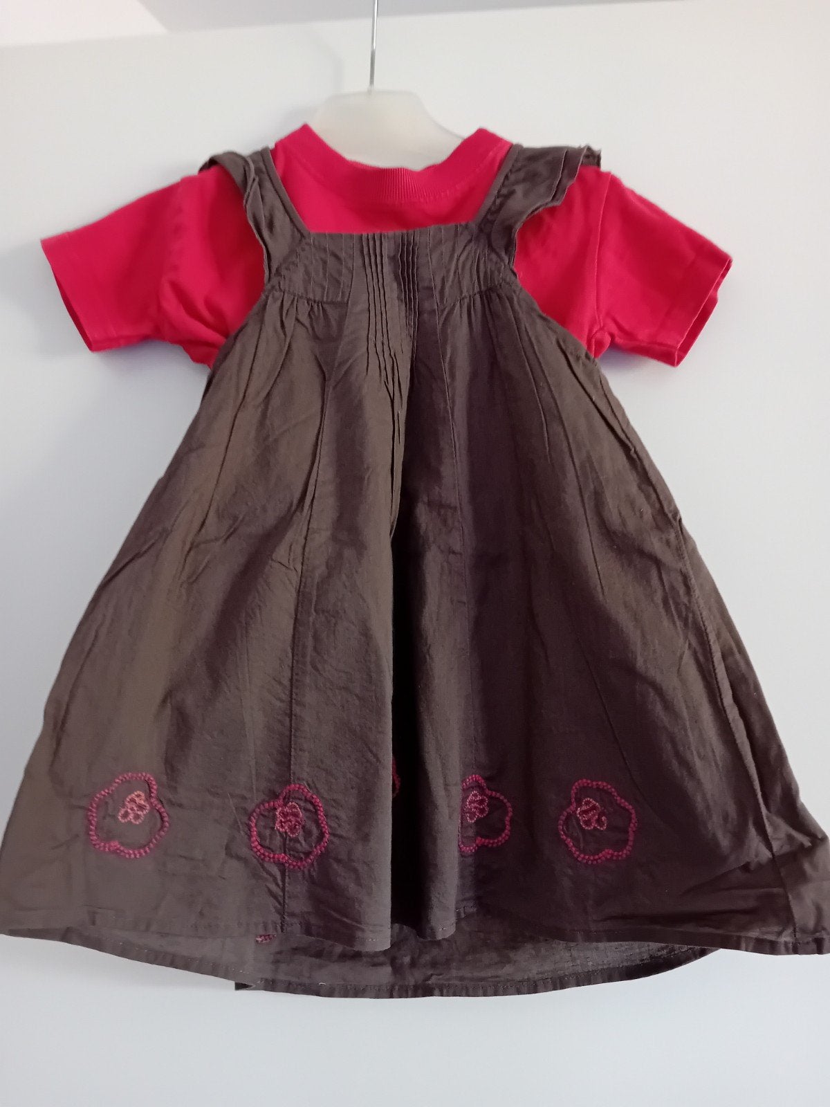 Obaibi jurk/overgooier met rood T-shirt, maat 80, Gebruikt, Meisje, Jurkje of Rokje, Ophalen of Verzenden