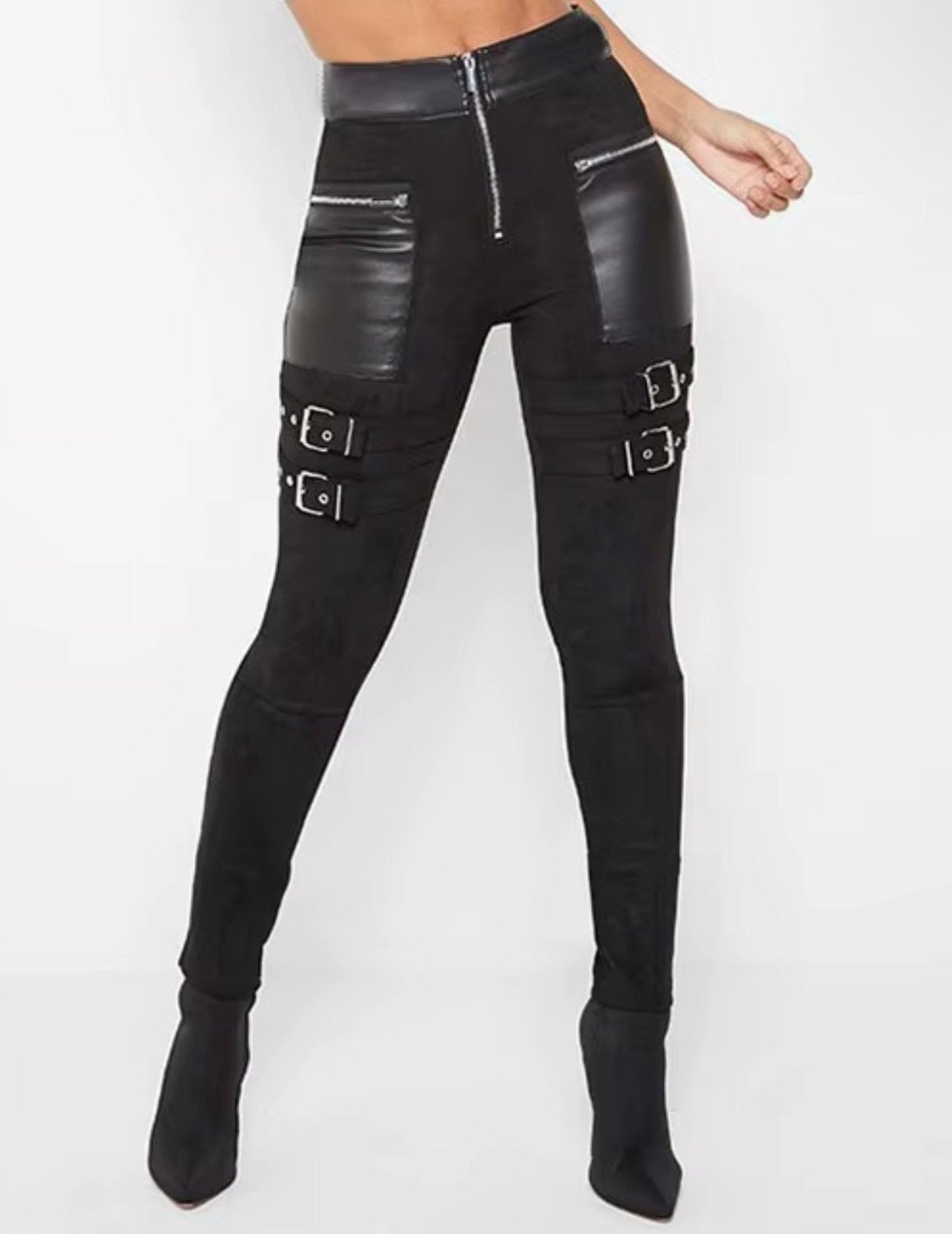 Maniere De Voir Zwarte Suède Broek met Gespen - Maat L, Ophalen, Zo goed als nieuw, Maat 42/44 (L), Zwart