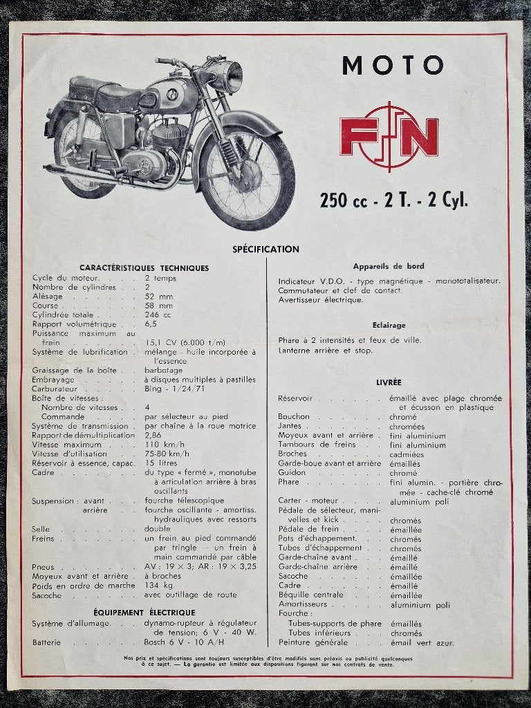 FN moto folder brochure 1957, Ophalen of Verzenden, Overige merken