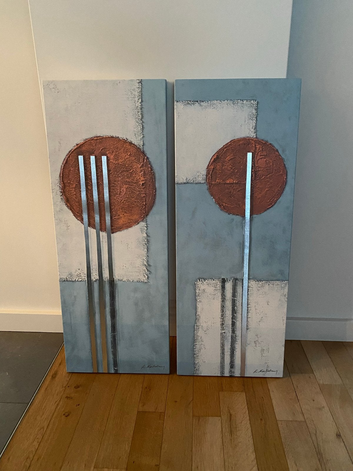 2 abstracte canvas schilderijen, Ophalen of Verzenden