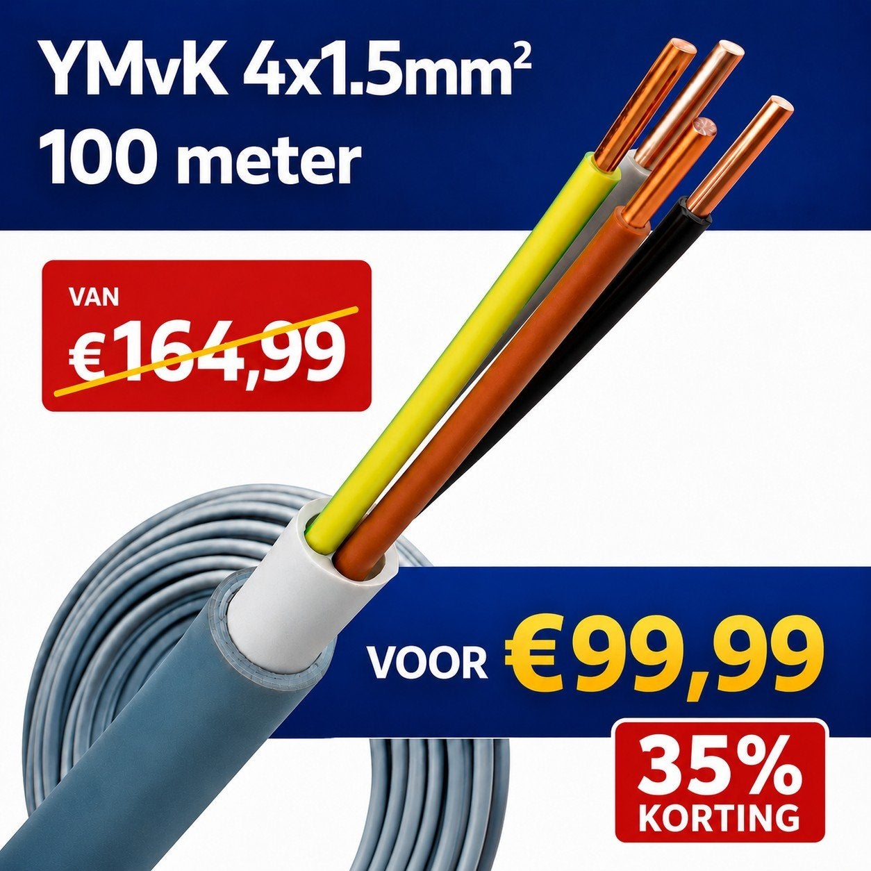 YMvK 4x1.5 mm² 100 meter, Ophalen of Verzenden, Nieuw, Kabel of Snoer