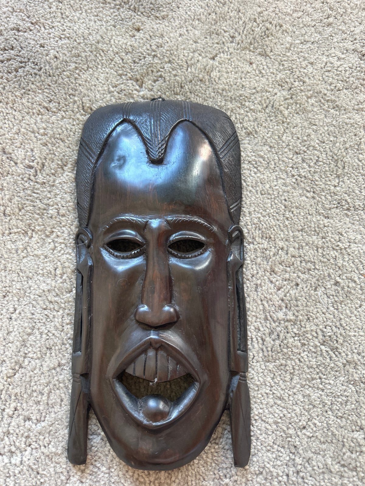 Afrikaans houten masker - handgesneden wanddecoratie, Bruin, Afrika, Masker, Gesneden