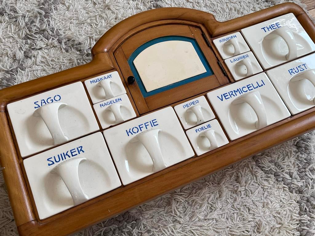 Vintage porseleinen inbouw Kruidenrek uit 1935, Voorraadpot, Ophalen, Gebruikt