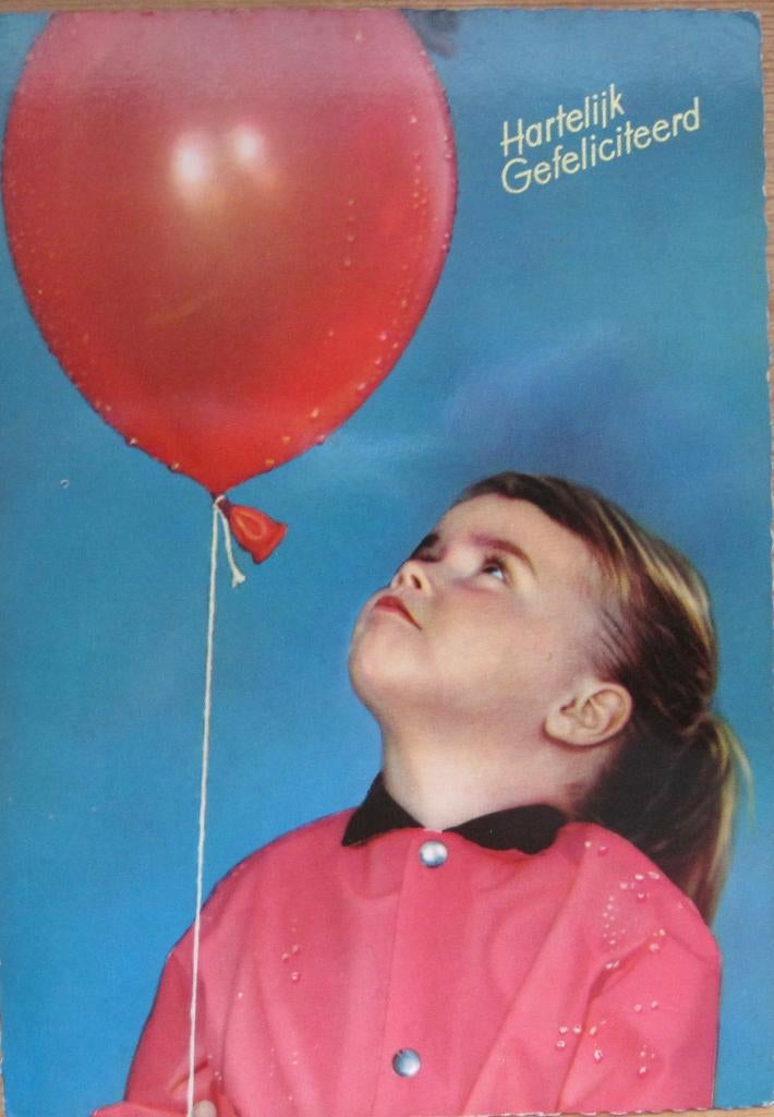 hartelijk gefeliciteerd - meisje kijkt naar ballon - nieuw, Verzenden, 1960 tot 1980, Ongelopen, Kinderen