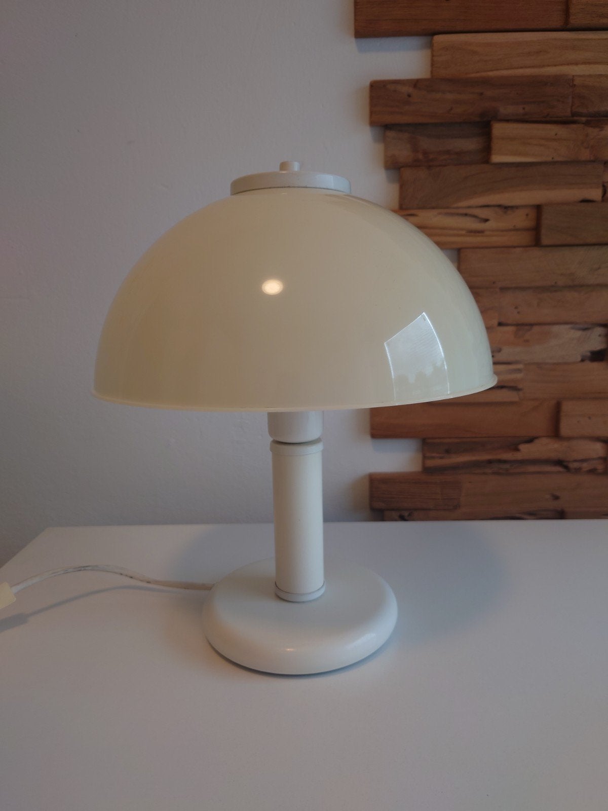Mushroom tafellamp wit jaren 80, Huis en Inrichting, Lampen | Tafellampen, Gebruikt, Kunststof, Metaal, E14 (klein), Met kap, Met schakelaar