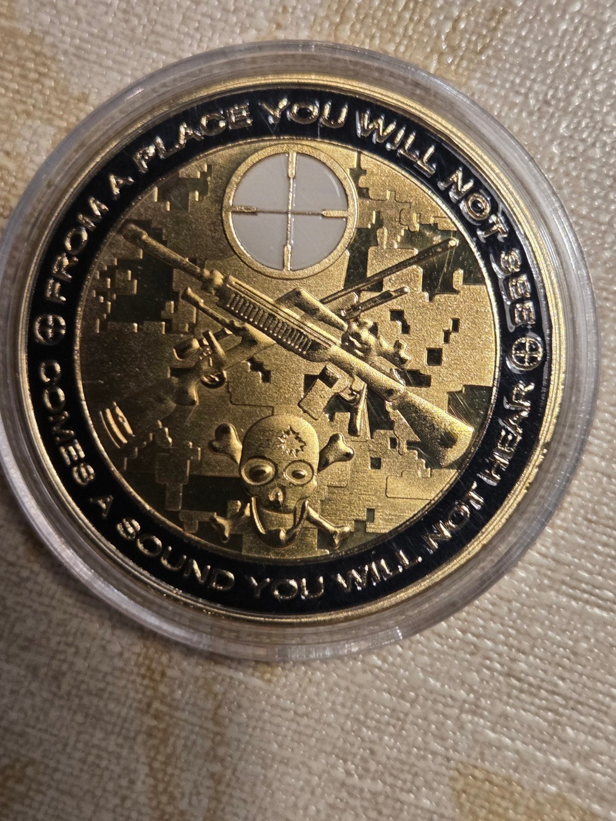 Militaire Sniper Challenge Coin - Goudkleurig, Ophalen of Verzenden