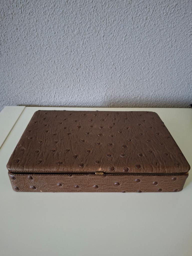 Vintage sieradendoos met struisvogelprint, Antiek en Kunst, Ophalen of Verzenden