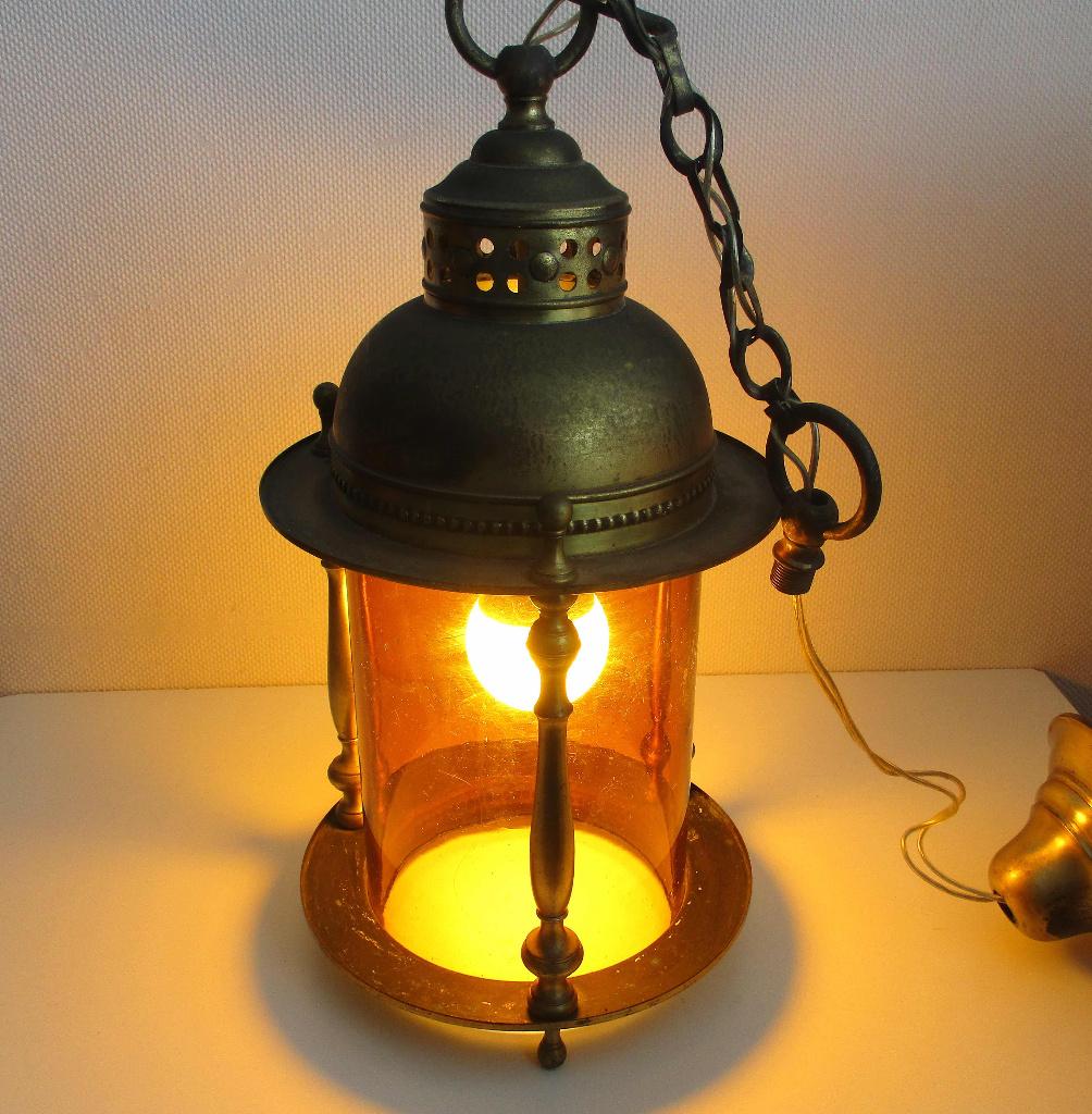 Fraaie, antieke koperen hanglamp, Antiek en Kunst, Ophalen of Verzenden