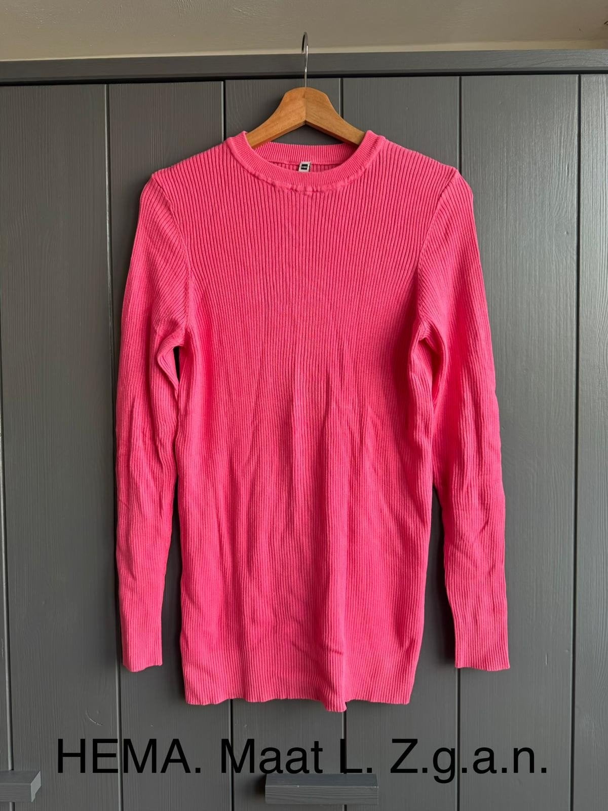 Hema roze ribgebreide trui, maat L, z.g.a.n., Maat 42/44 (L), Ophalen of Verzenden, Zo goed als nieuw, Roze