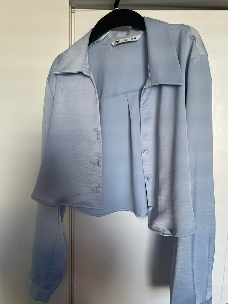 Zara Lichtblauwe Satijnen Blouse Maat M, Ophalen, Nieuw, Maat 38/40 (M), Blauw