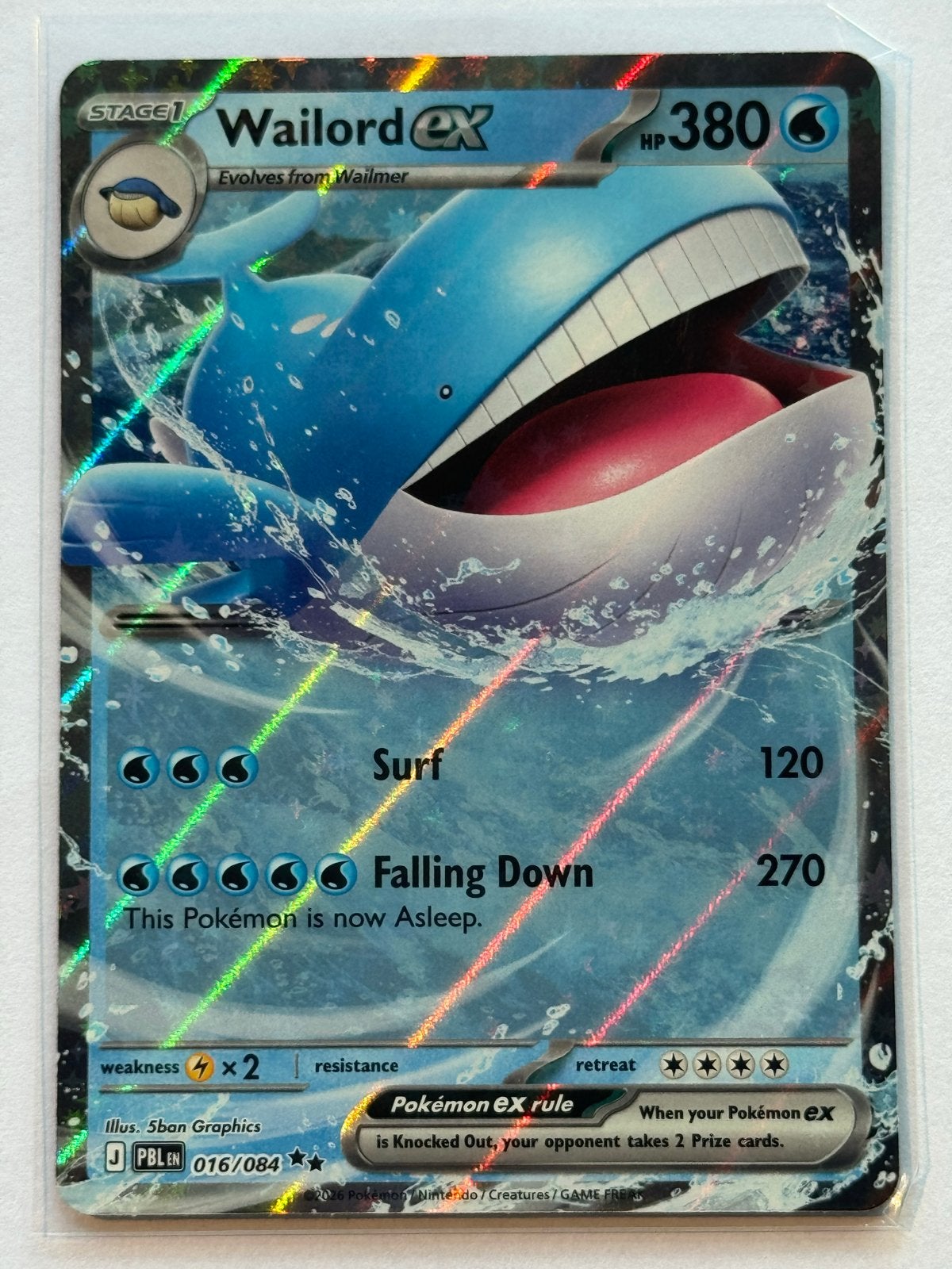 Wailord ex 016/084 - Holo Foil Pokémon Kaart, Hobby en Vrije tijd, Verzamelkaartspellen | Pokémon, Ophalen of Verzenden, Zo goed als nieuw