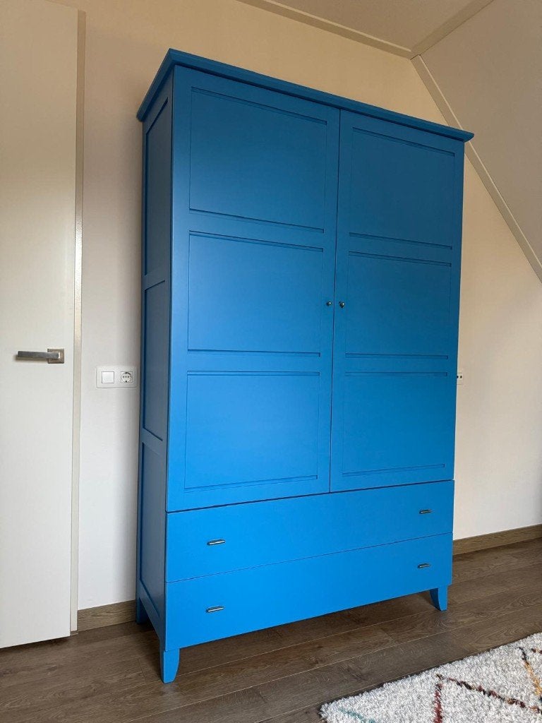 Kledingkast blauw!, Huis en Inrichting, Kasten | Kledingkasten, Gebruikt, 100 tot 150 cm, 200 cm of meer, 25 tot 50 cm