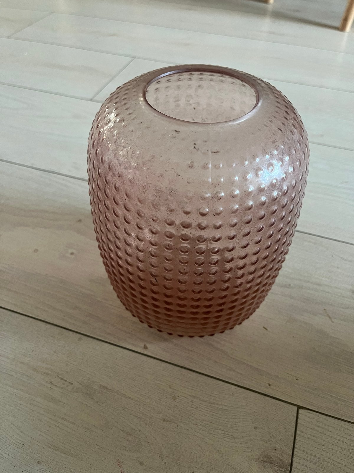 Roze glazen vaas met bubbelstructuur - 30 cm hoog, Ophalen of Verzenden