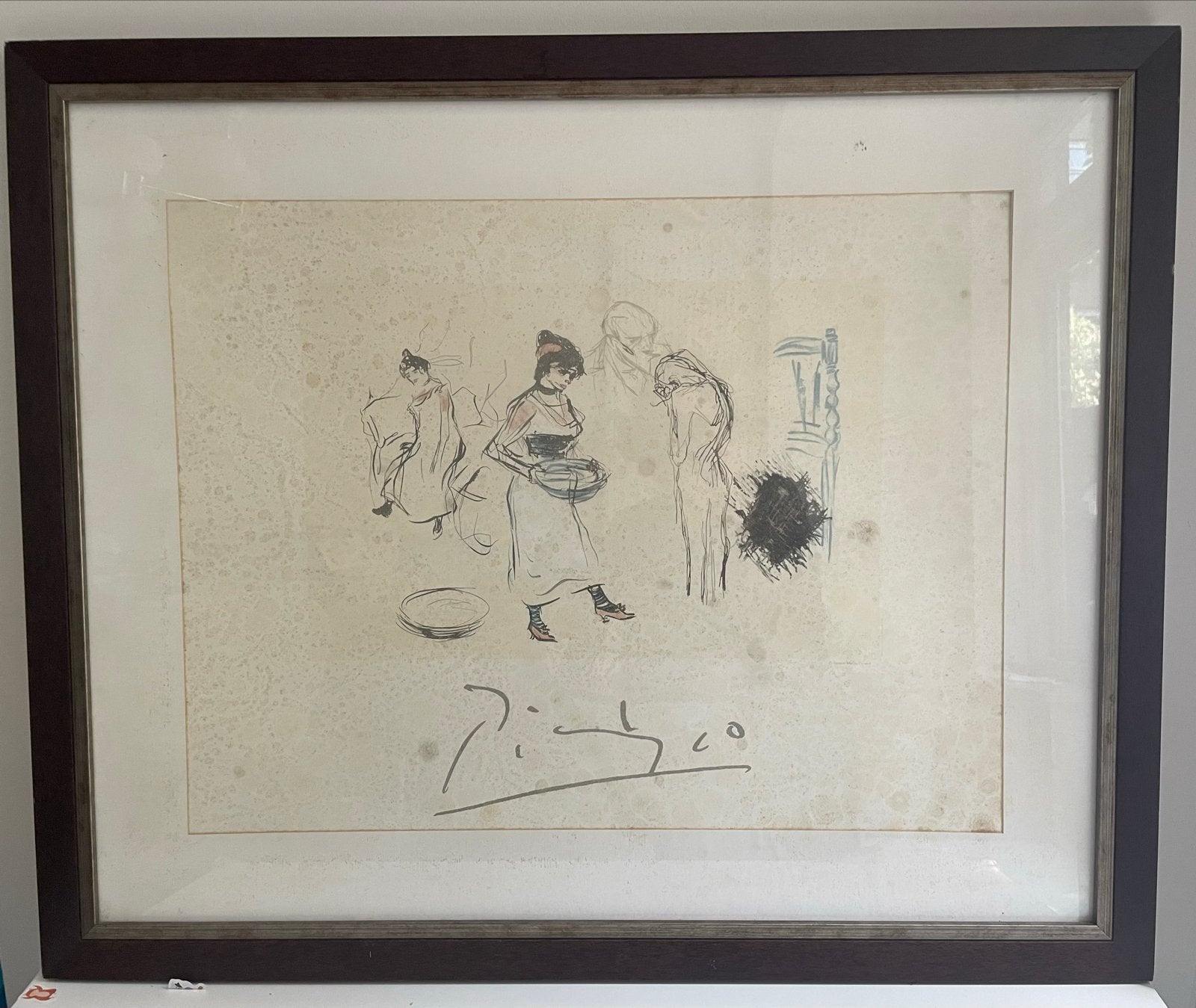 1960 Pablo Picasso Print 'Étude de Personnages' - Ingelijst, Ophalen of Verzenden, Print, Print/reproductie, Achter glas