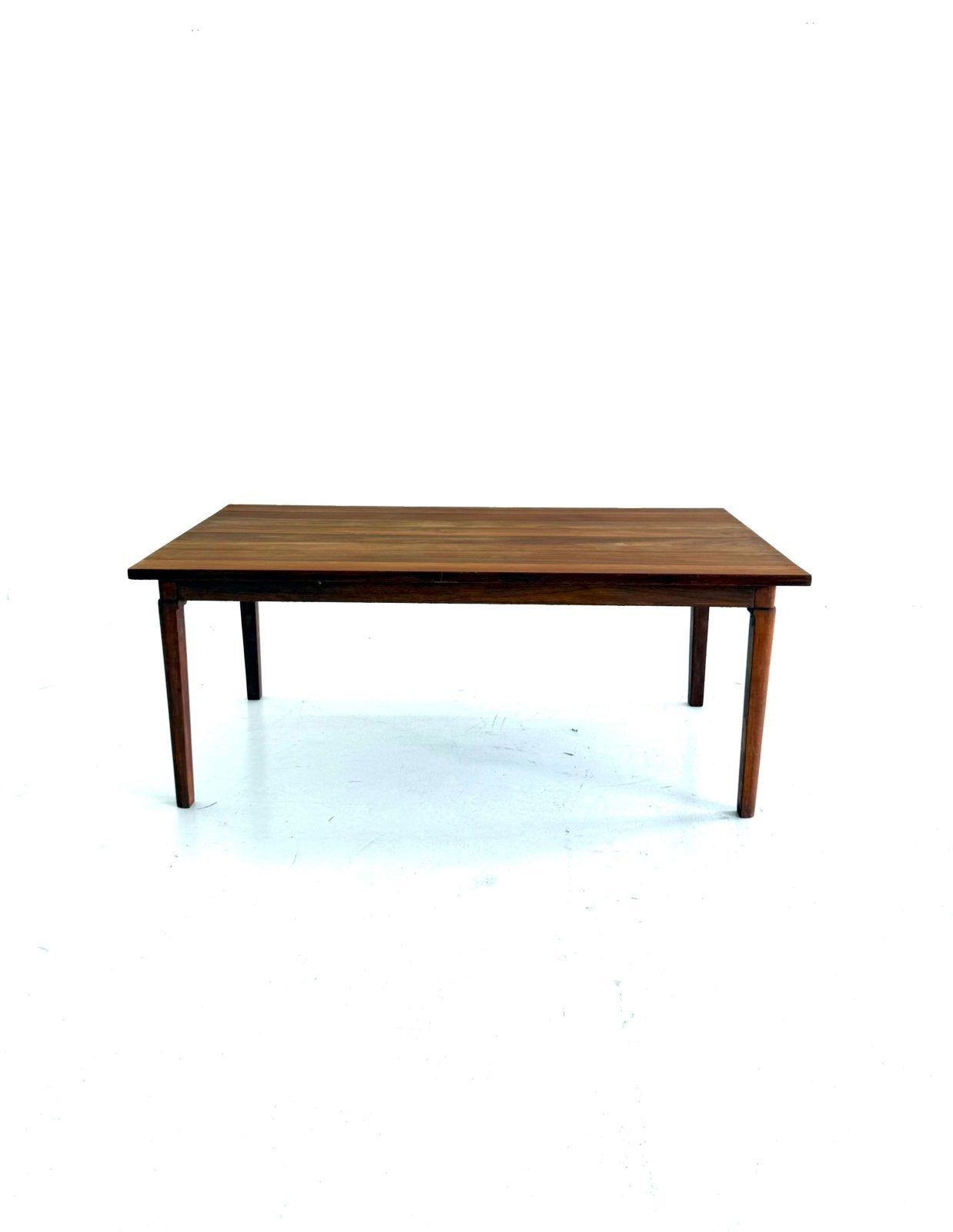 Vintage Deense teakhouten eettafel, jaren ‘60, 100 tot 150 cm, Vintage retro buisframe design rotan webbing papercord deens, Teakhout