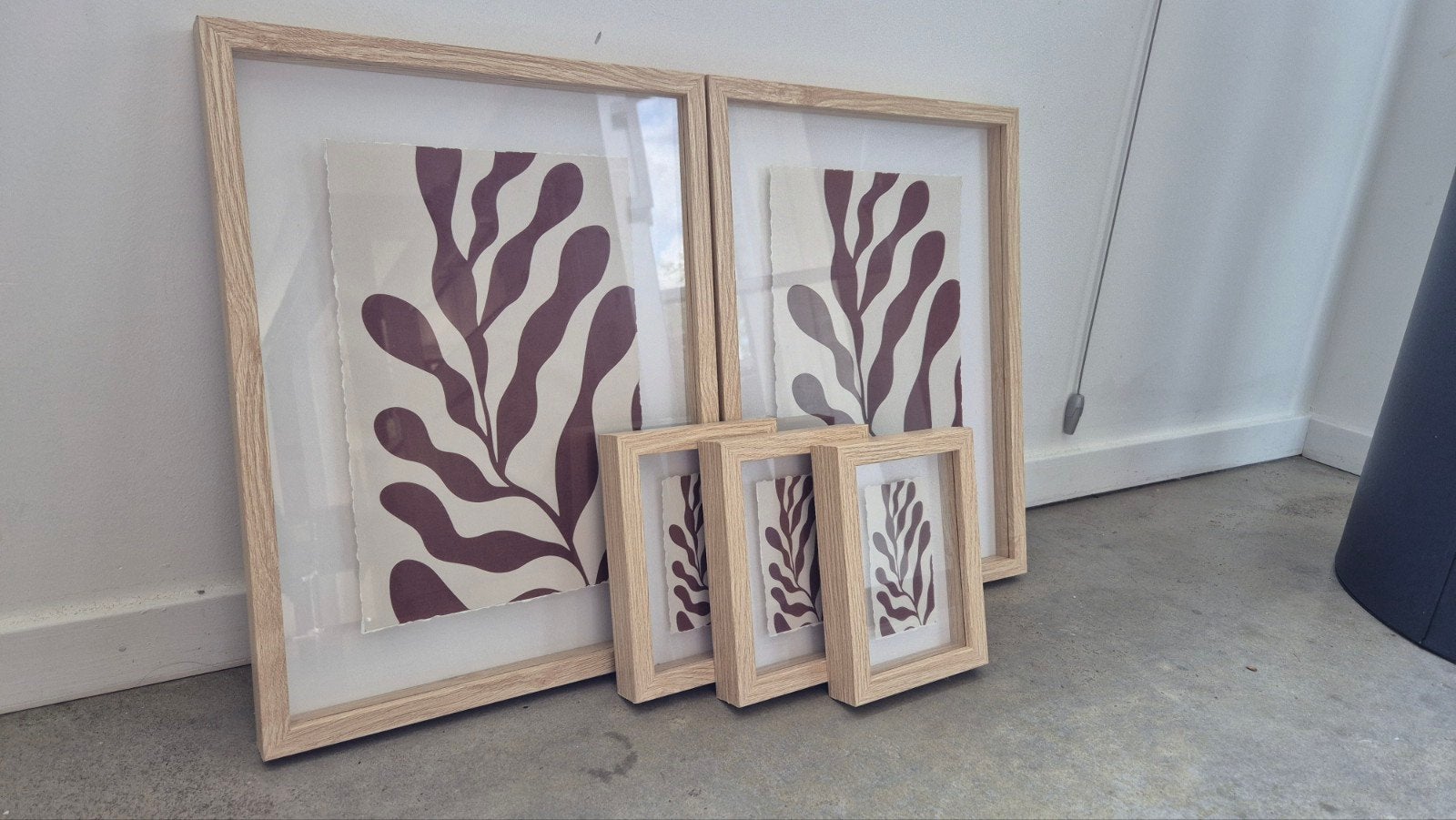Set van 5 ingelijste botanische prints (Matisse-stijl), Huis en Inrichting, Woonaccessoires | Lijsten, Ophalen, Hangend, Beige