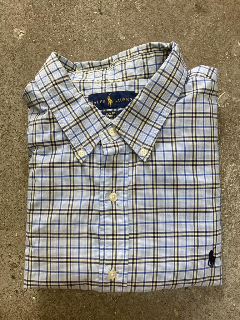 Ralph Lauren Overhemd – XXL - Slim Fit- Oxford - Blue Yellow, Blauw, Ralph Lauren, Ophalen of Verzenden, Zo goed als nieuw