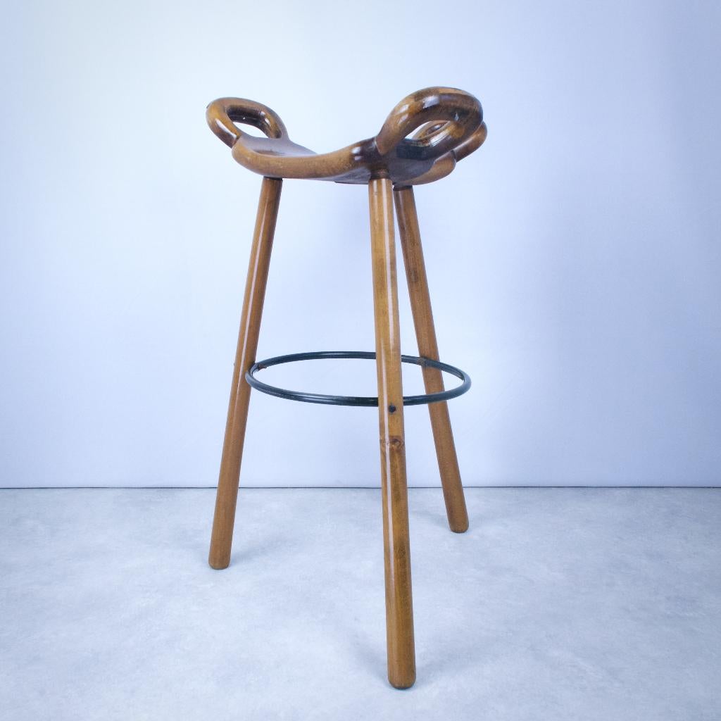 barkruk Marbella Sergio Rodrigues Spaans hout 70s, Gebruikt, -, -, 60 tot 90 cm