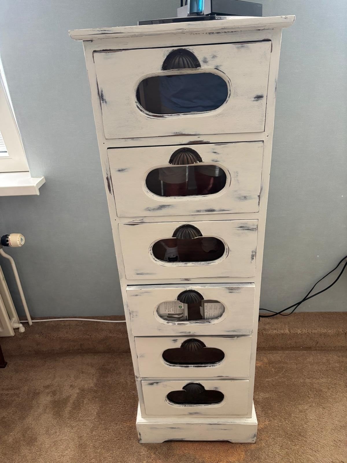 Ladenkastje met 6 lades - Gebroken wit met kalkverf, Ophalen, Minder dan 50 cm, Gebruikt, 5 laden of meer