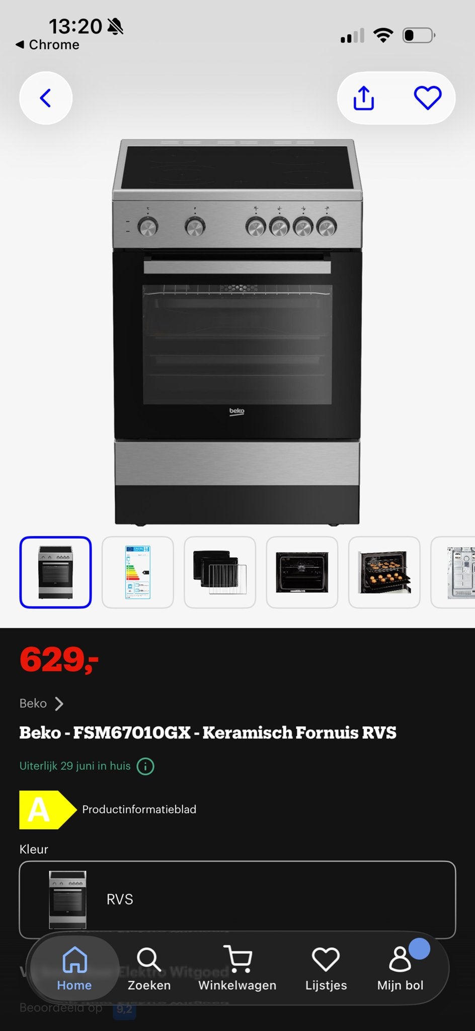 Beko FSM67010GX Keramisch Fornuis RVS - Zo goed als nieuw, Witgoed en Apparatuur, Fornuizen, Hete lucht, 60 cm of meer, Keramisch