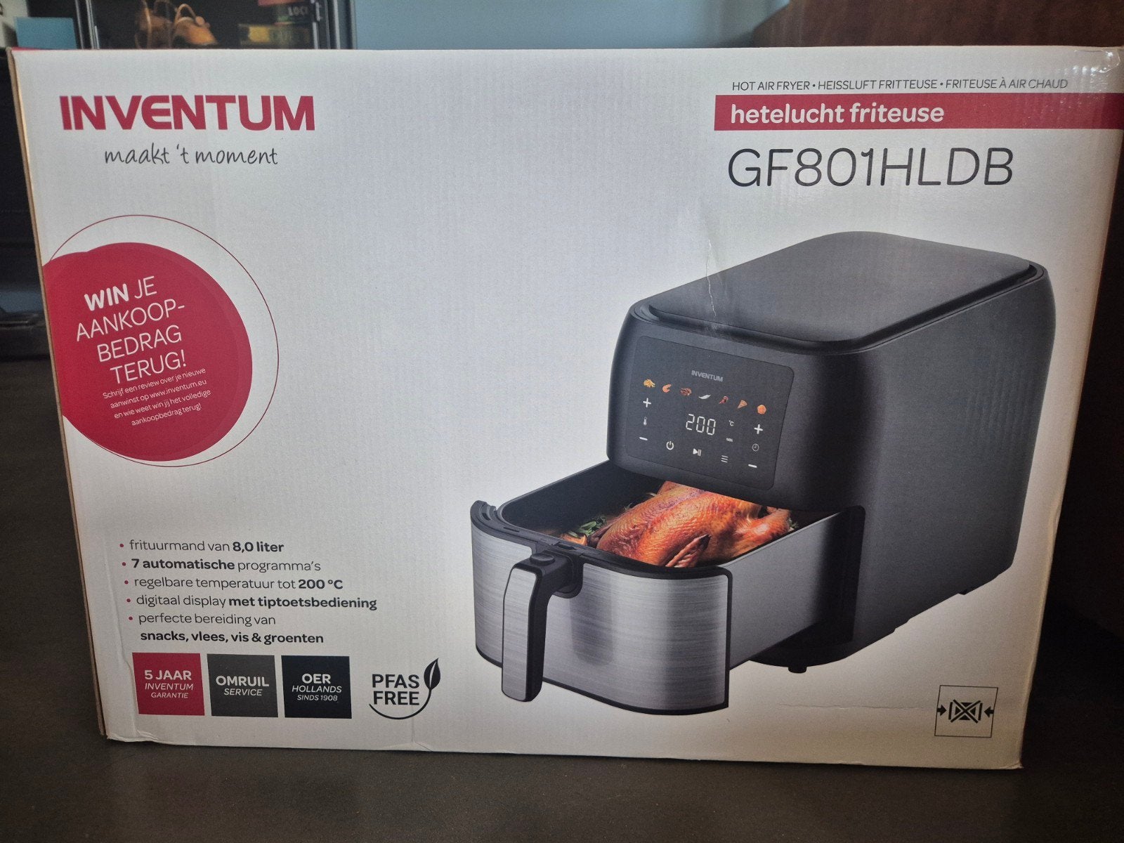 Inventum GF801HLDB Heteluchtfriteuse - 8L, Digitaal Display, Witgoed en Apparatuur, Ophalen, Nieuw, Airfryer XXL, 1500 gram of meer