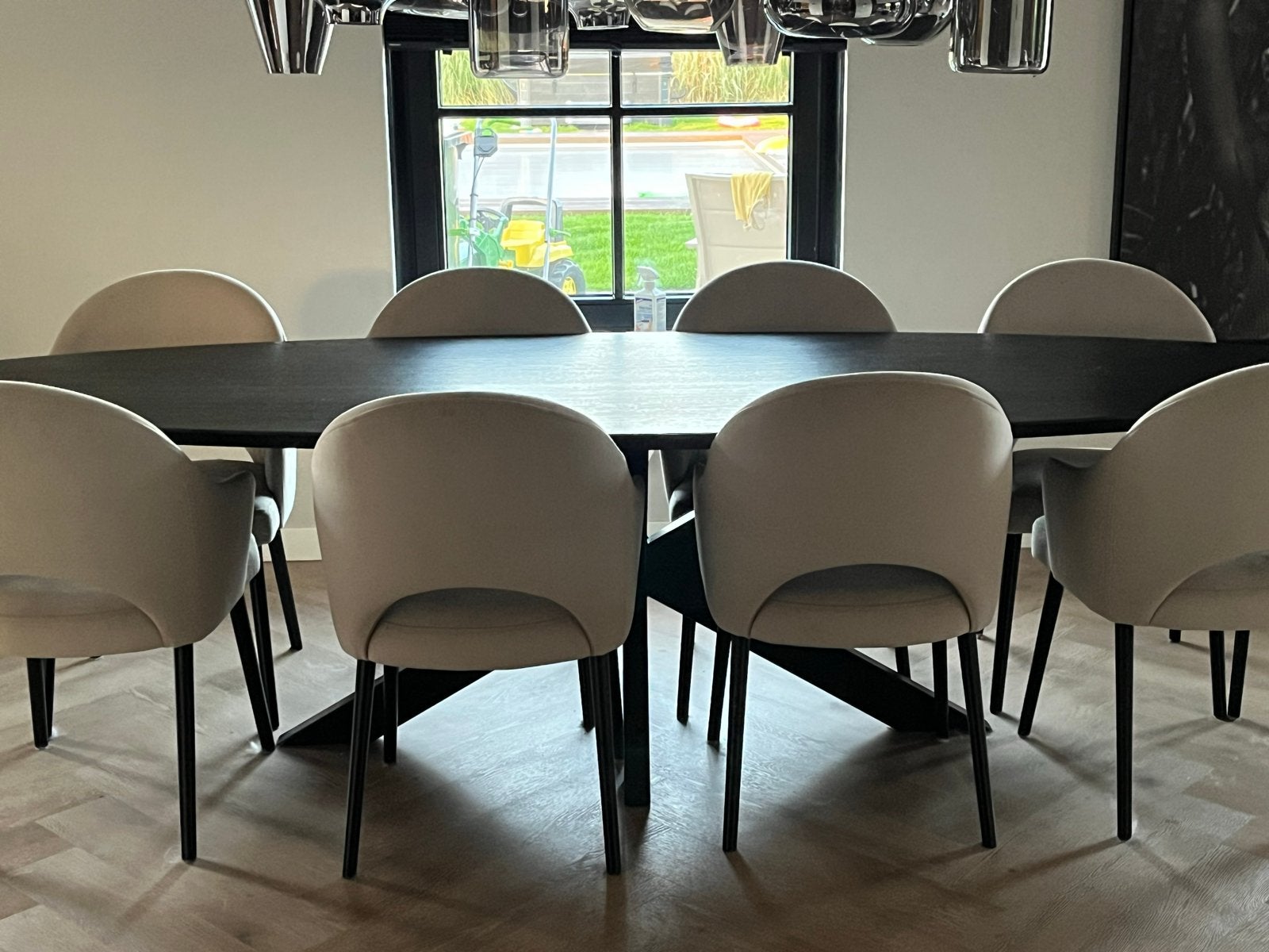 ovale eettafel met 8 stoelen, Huis en Inrichting, Ophalen, Gebruikt, 100 tot 150 cm, 200 cm of meer