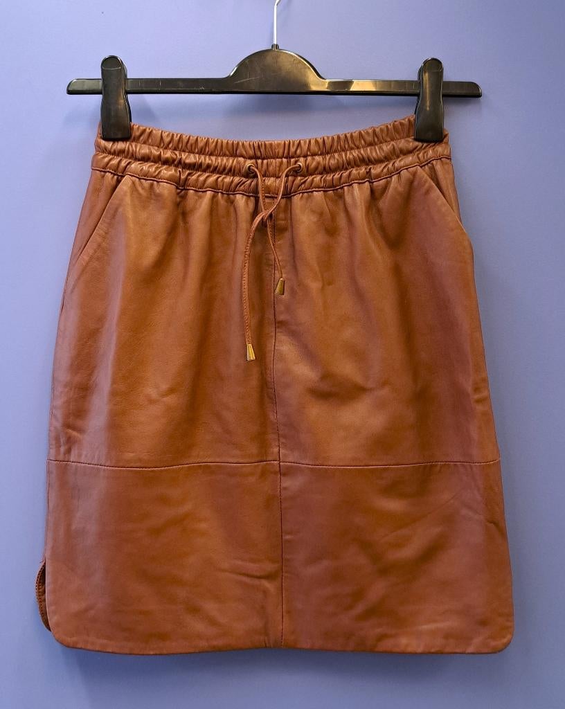 By Bar echt leer rood bruine rok rekbare tailleband XS 45178, By bar, Bruin, ., Ophalen of Verzenden
