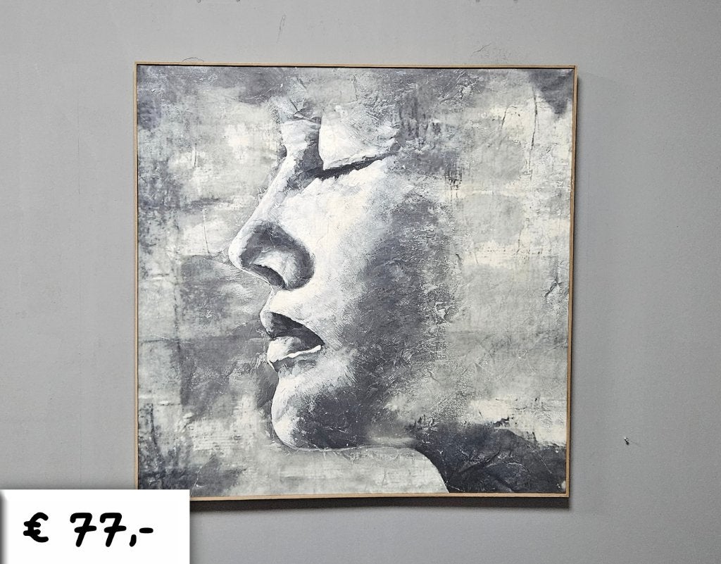 Groot Schilderij Gezicht met Houten Lijst - 90x90 cm, Ophalen, Portret of Personen