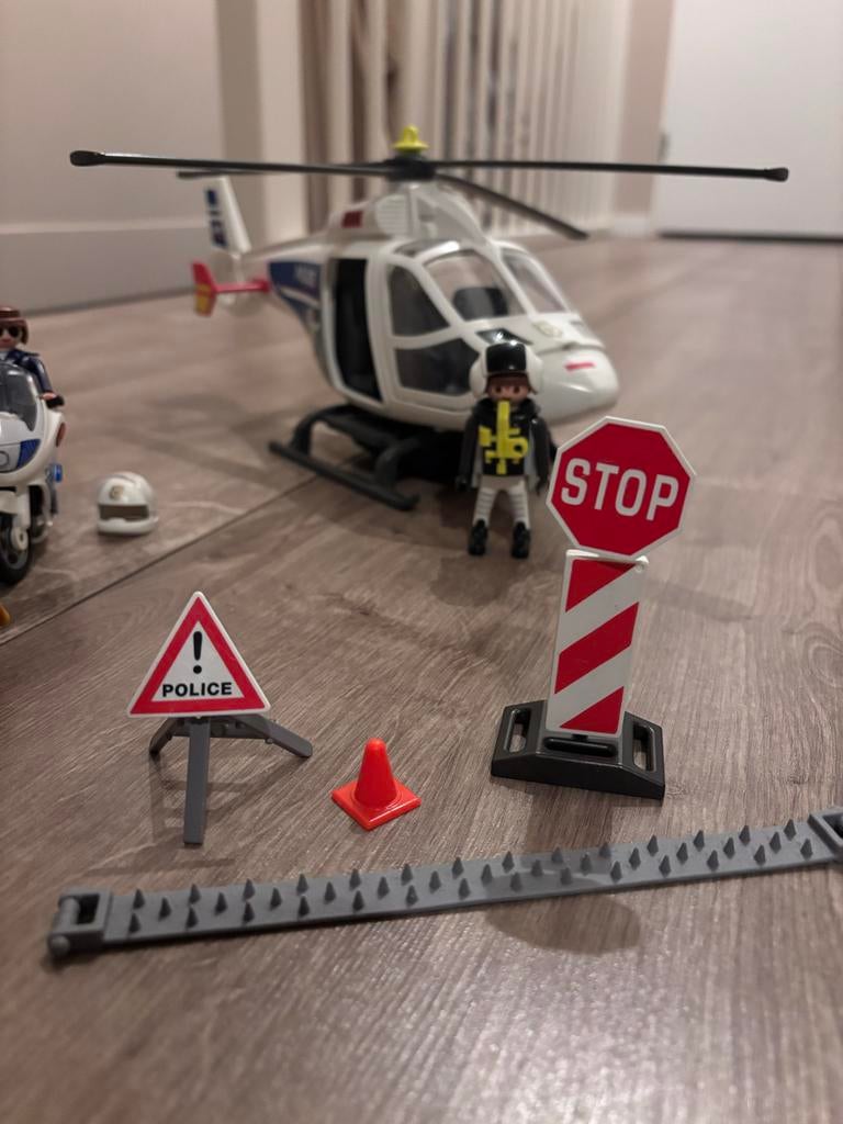 Playmobil Politie Set: Helikopter, Auto, Motor & Figuren, Ophalen of Verzenden, Zo goed als nieuw, Los playmobil