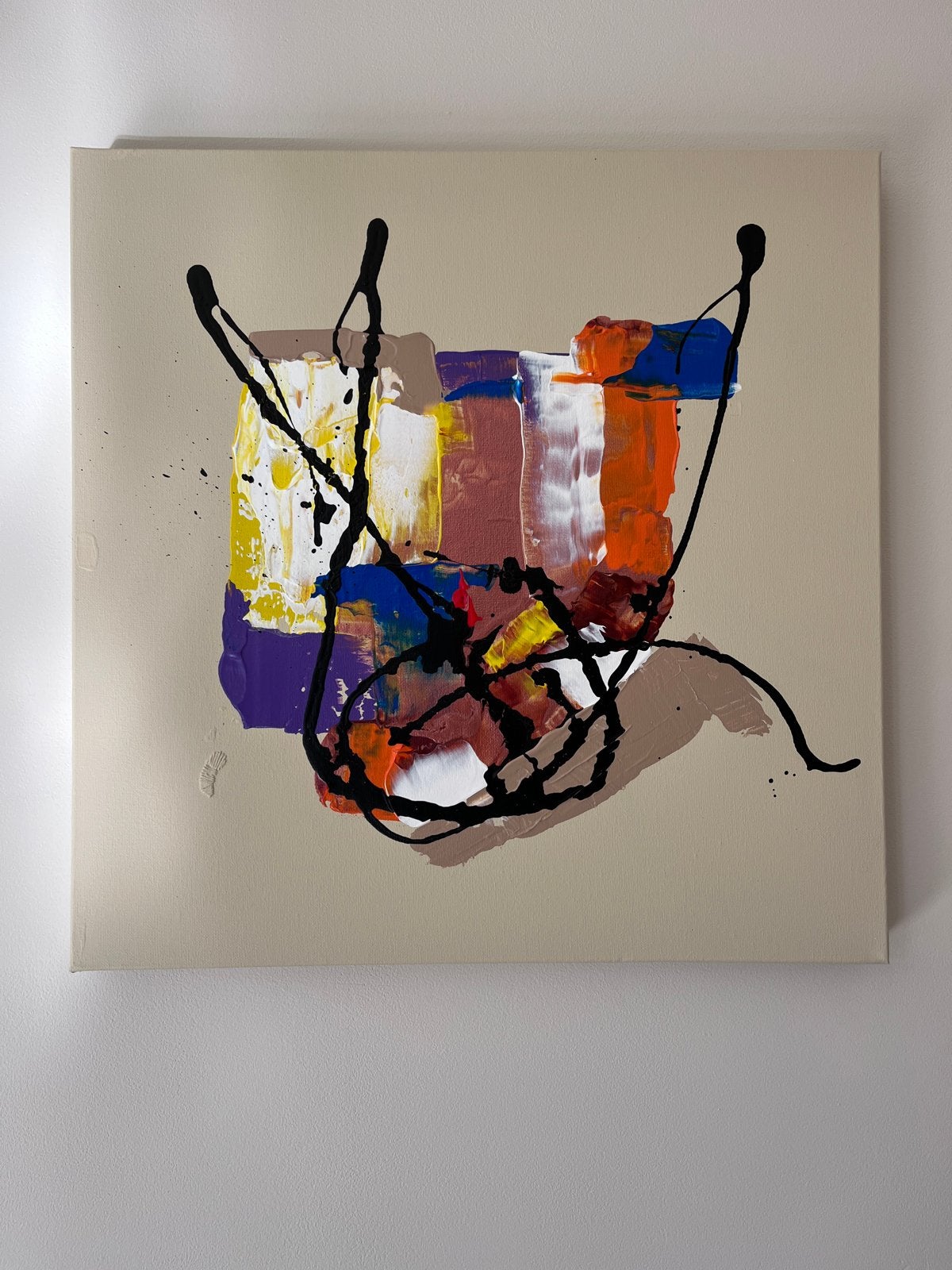 Abstract Schilderij 50x50x3,5 cm - Kleurrijk en Modern, Antiek en Kunst, Ophalen