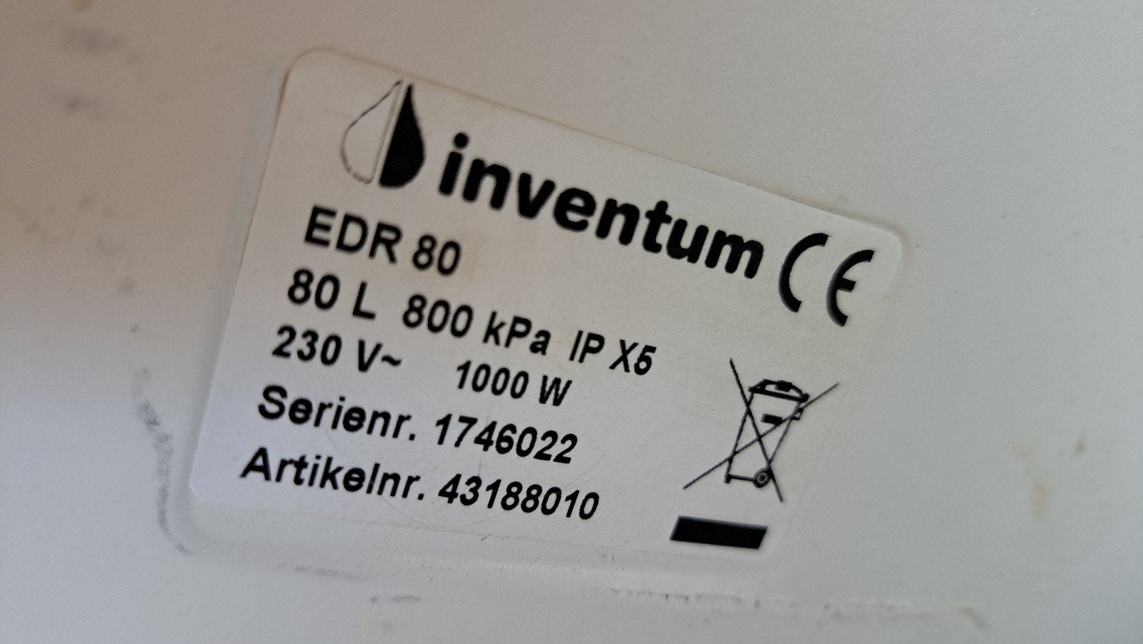 Boiler 80 liter Inventum EDR80, 20 tot 100 liter, Ophalen, Boiler, Onbekend