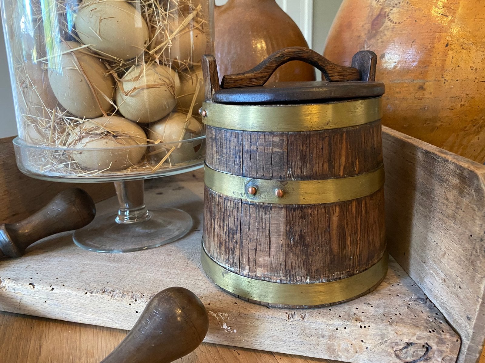 Brocante oude houten ( boter) pot/vaatje, Ophalen of Verzenden