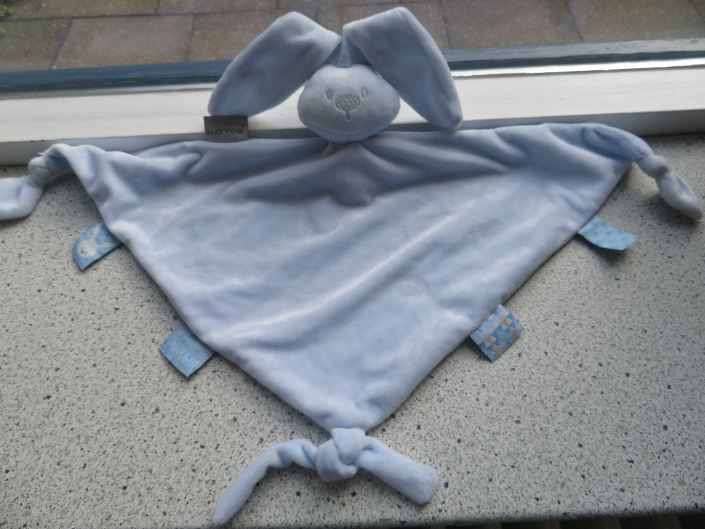 Knuffeldoek speendoek konijn merk Nattou licht blauw velours, Blauw, Konijn, Ophalen of Verzenden, Zo goed als nieuw