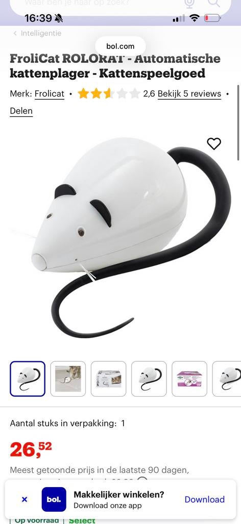 Frolicat rolocat kattenspeeltje automatische muis, Dieren en Toebehoren, Kattenspeelgoed, Ophalen, Zo goed als nieuw