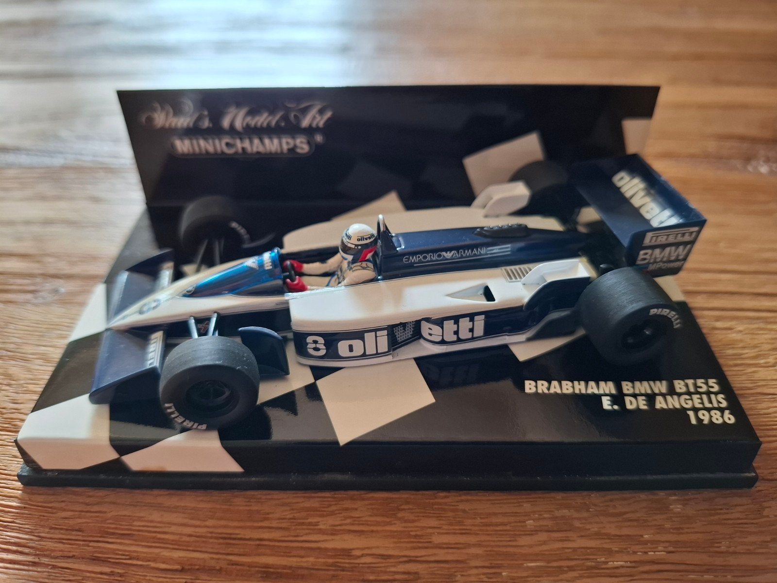 Minichamps Brabham BMW BT55 E. De Angelis 1986 Formule 1, Overige merken, Auto, 1:32 tot 1:50, Ophalen of Verzenden