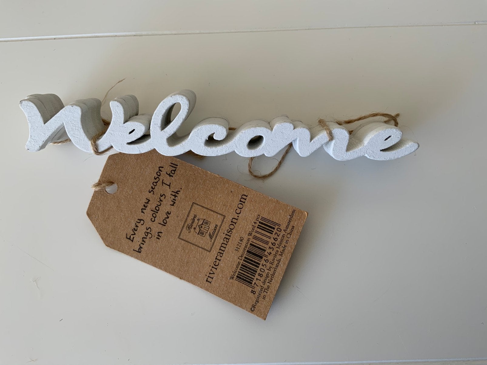 Riviera Maison Sign “Welkom”. NIEUW!!!!, Ophalen of Verzenden, Nieuw, Wit, Hout