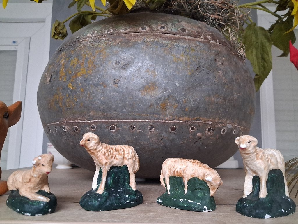 4 nostalgische oude kerstgroep schaapjes, Diversen, Ophalen, Gebruikt