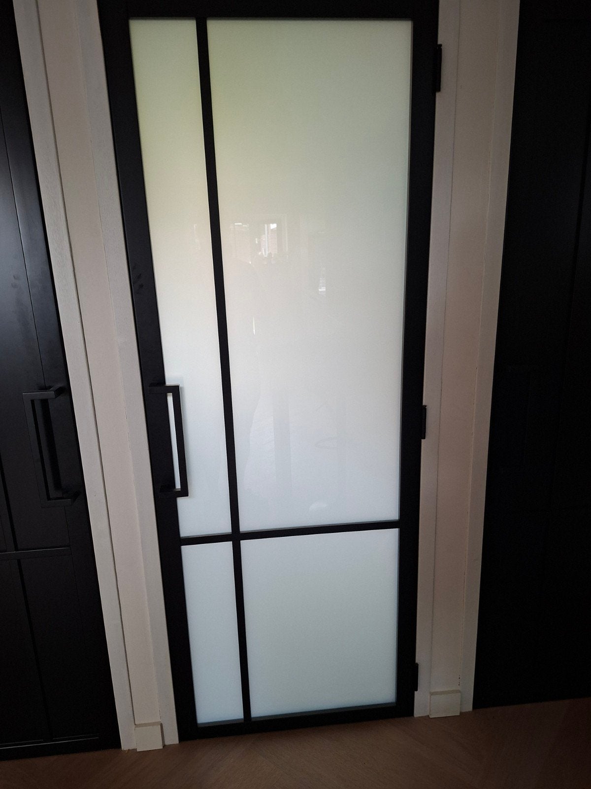 Zwarte staal look binnendeur met mat glas, Ophalen, Minder dan 80 cm, Binnendeur, Nieuw