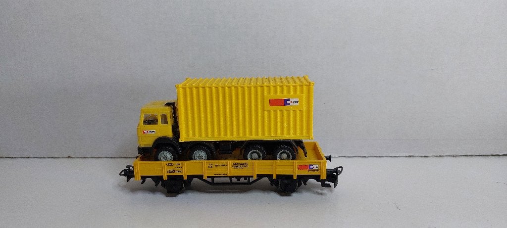 Strukton Wagon met Mercedes met een 20ft. Container (06), Wisselstroom, Wagon, Ophalen of Verzenden, Märklin