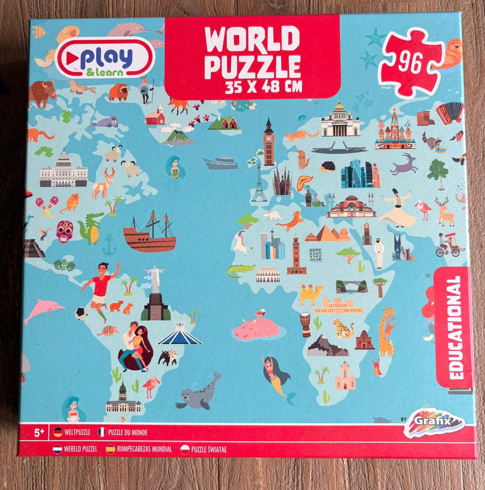 Puzzel 96 stukjes wereld, Ophalen of Verzenden, Minder dan 500 stukjes, Gebruikt, Legpuzzel