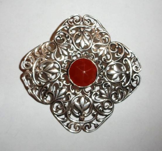 Broche Zilver Carneool 835 opengewerkt antiek, 4 tot 7 cm, Overige kleuren, Verzenden, Zo goed als nieuw