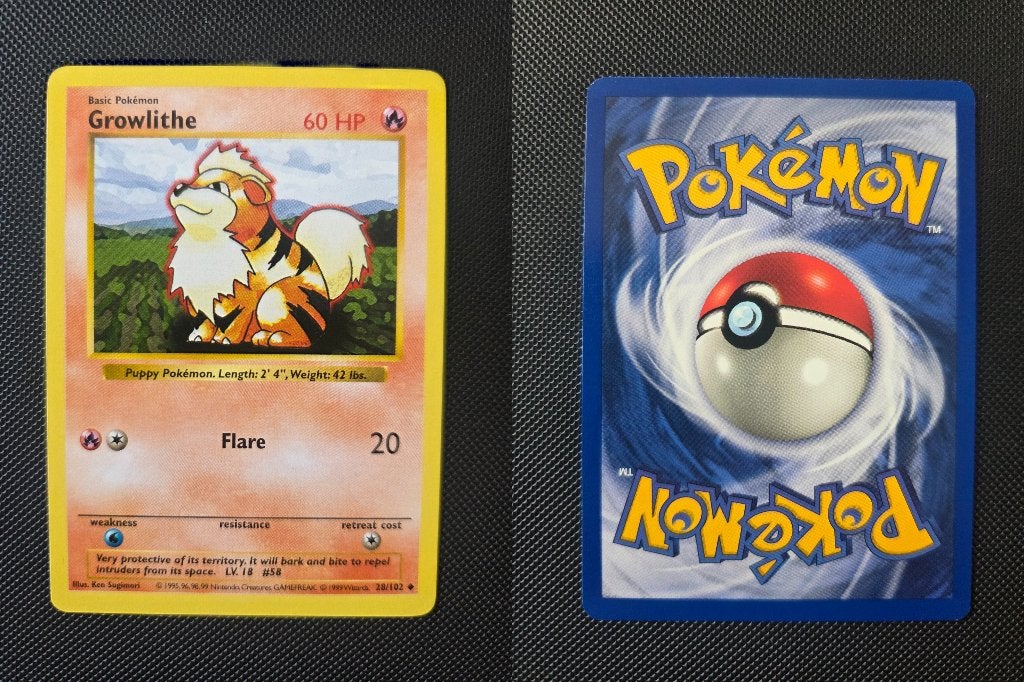 Growlithe Base Set Shadowless Near Mint, Ophalen of Verzenden, Zo goed als nieuw, Losse kaart