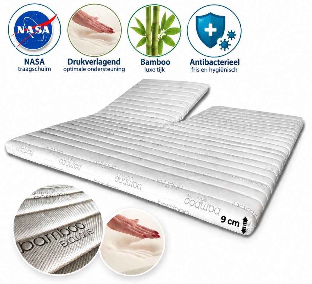 Topper NASA deluxe SPLIT Bamboo 9 cm, Matrasbestellen.nl, Verzenden, Buurserstraat 15 A, 7481 EG,Haaksbergen, Nieuw