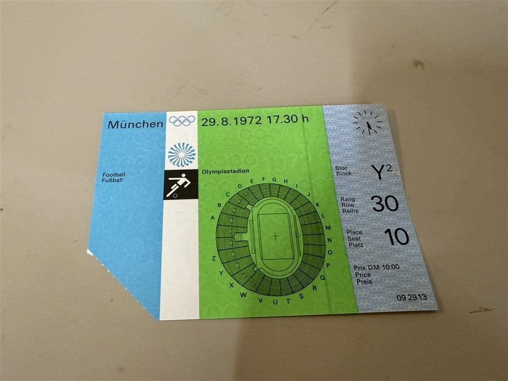 Olympische Spelen Munchen 1972 - Toegangskaart Voetbal Honga, Ophalen of Verzenden, Gebruikt, Ajax, Poster, Plaatje of Sticker